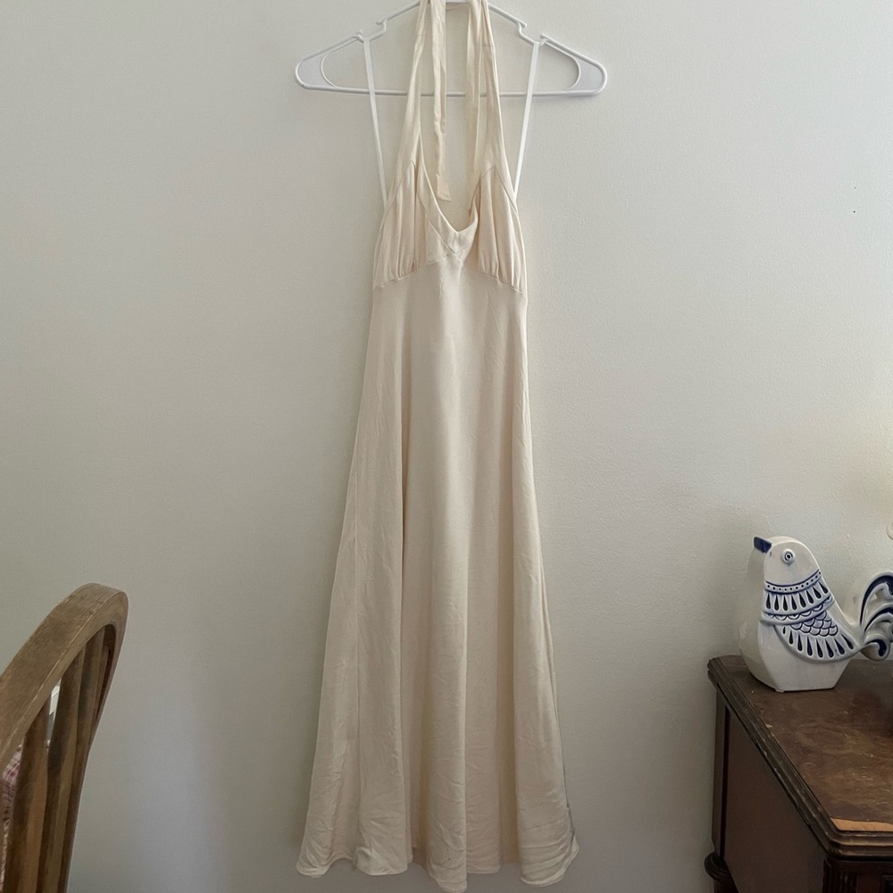 Halter Neck Cream Midi Dress
